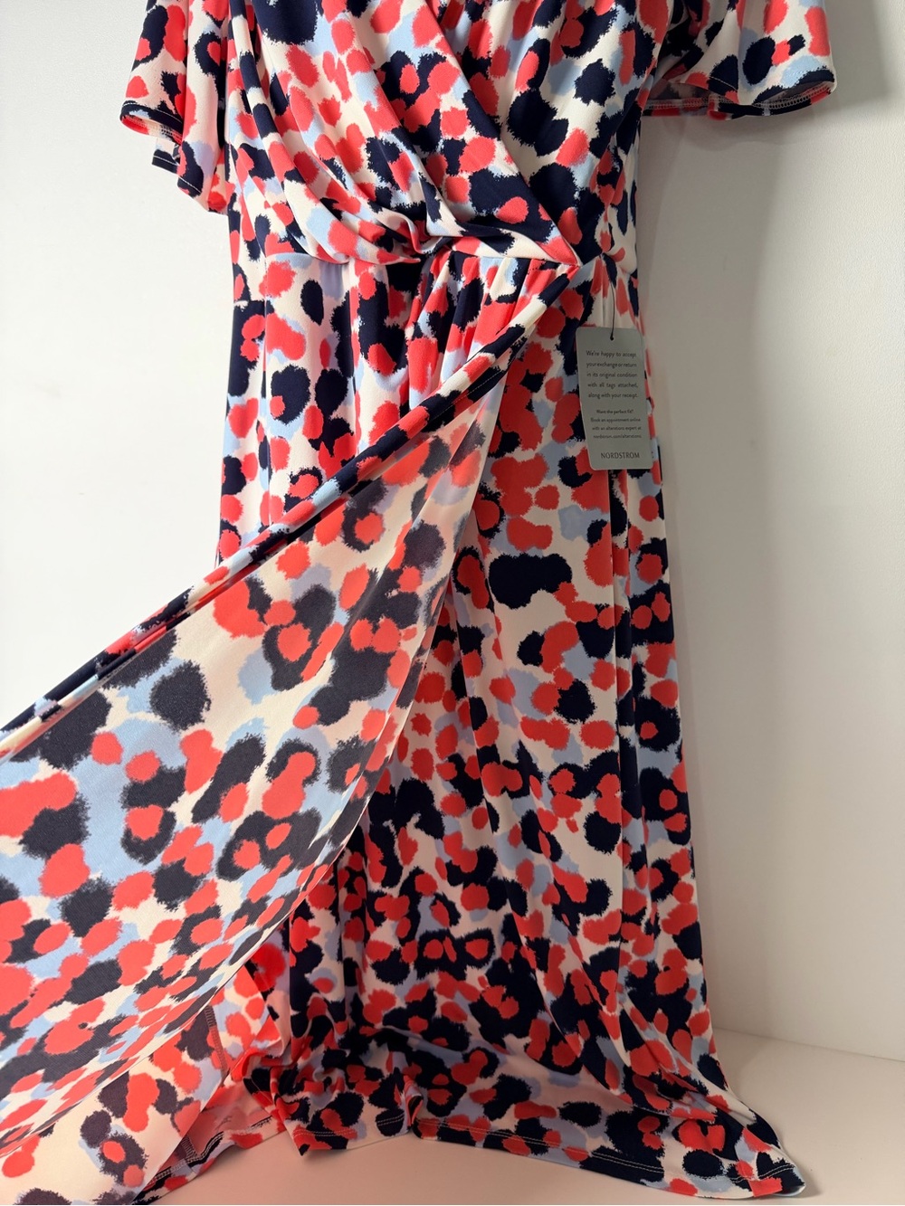 Maggy London Flutter Sleeve Faux Wrap Midi Dress Multicolor Polka Dot Size 16 - Picture 5 of 9